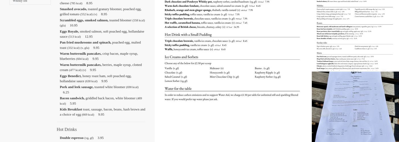 Highdown Tea Rooms Menu