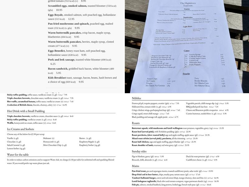 Highdown Tea Rooms Menu