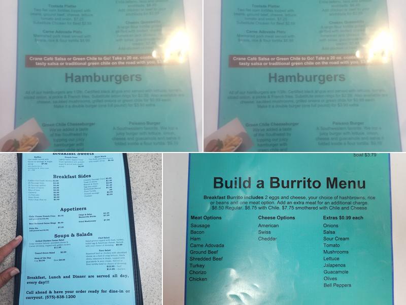 Crane Cafe Menu