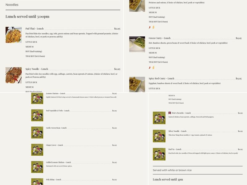 Sukhothai Cuisine Menu