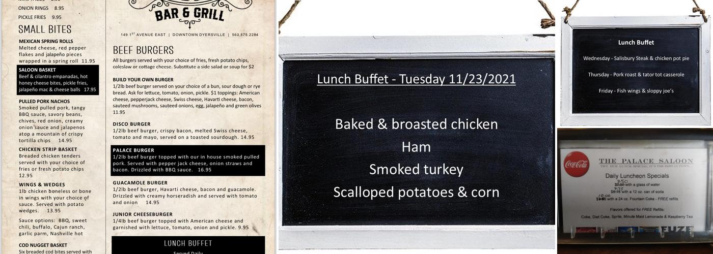 The Palace Saloon Bar & Grill Menu