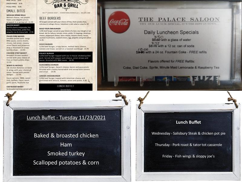 The Palace Saloon Bar & Grill Menu