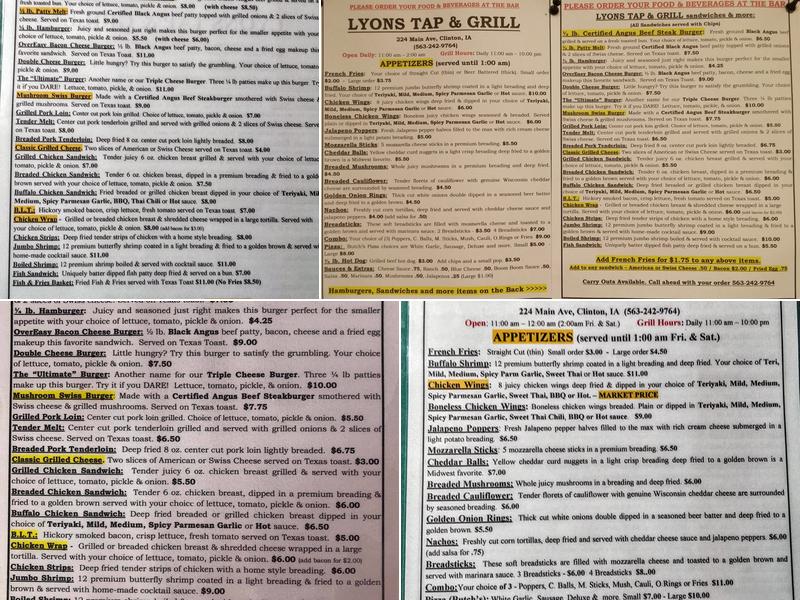 Lyons Tap & Grill Menu