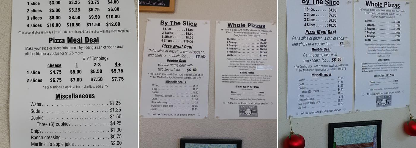 Smug's Pizza Menu