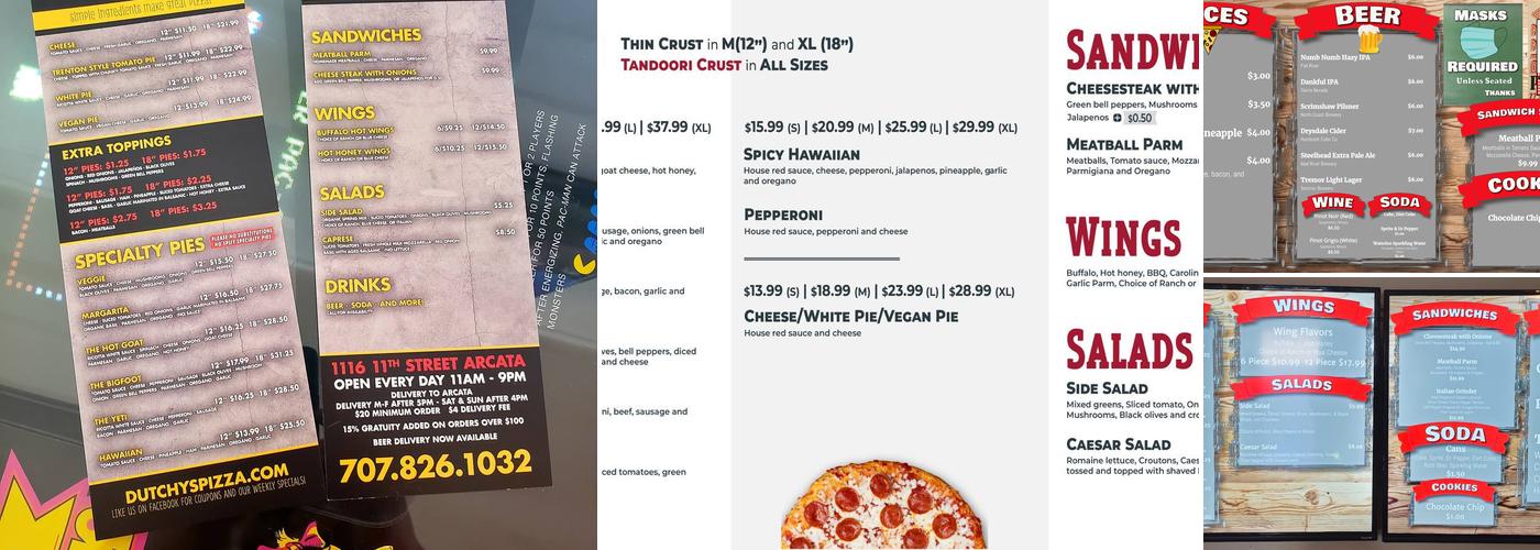 Dutchy's Pizza Menu