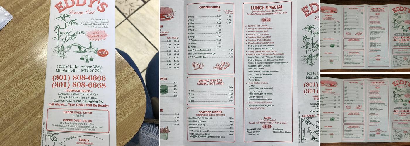 Eddy's Carry Out Menu