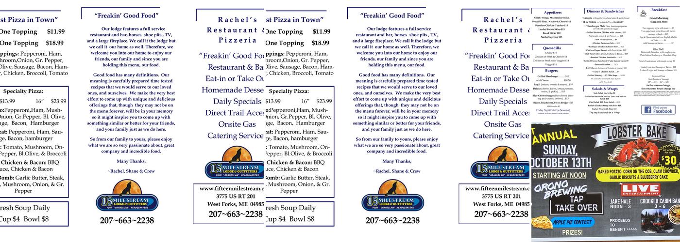 Rachel's Restaurant & Pizzeria (15 Mile Stream) Menu