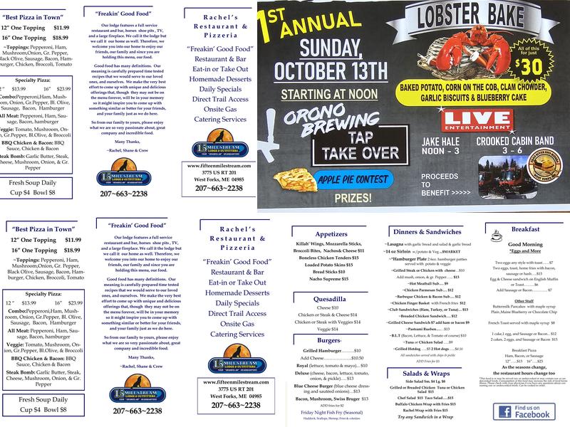 Rachel's Restaurant & Pizzeria (15 Mile Stream) Menu