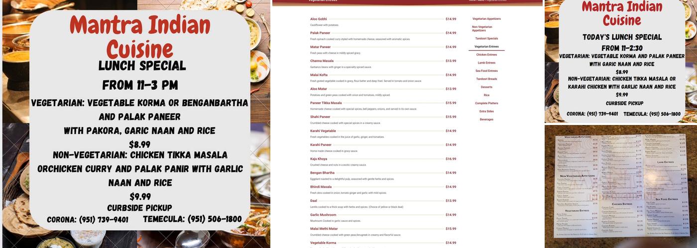Mantra Indian Cuisine Menu