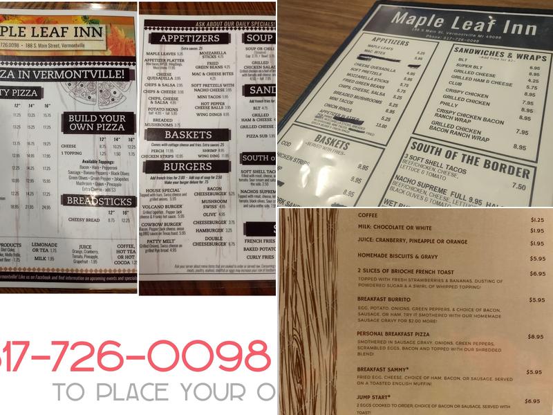Maple Leaf Inn Menu