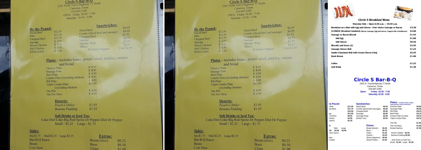 Circle S Bar-B-Que Menu