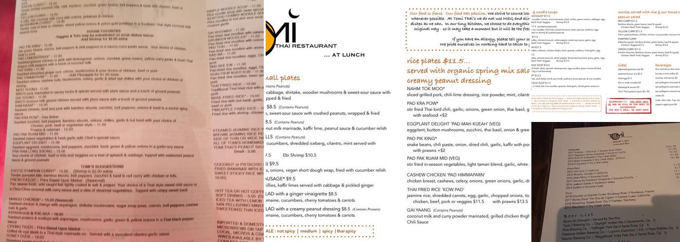 Tomi Thai Menu