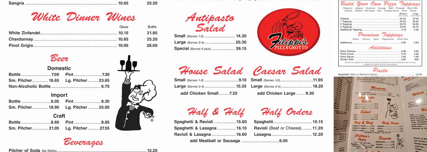 Filippi's Pizza Grotto Imperial Beach Menu