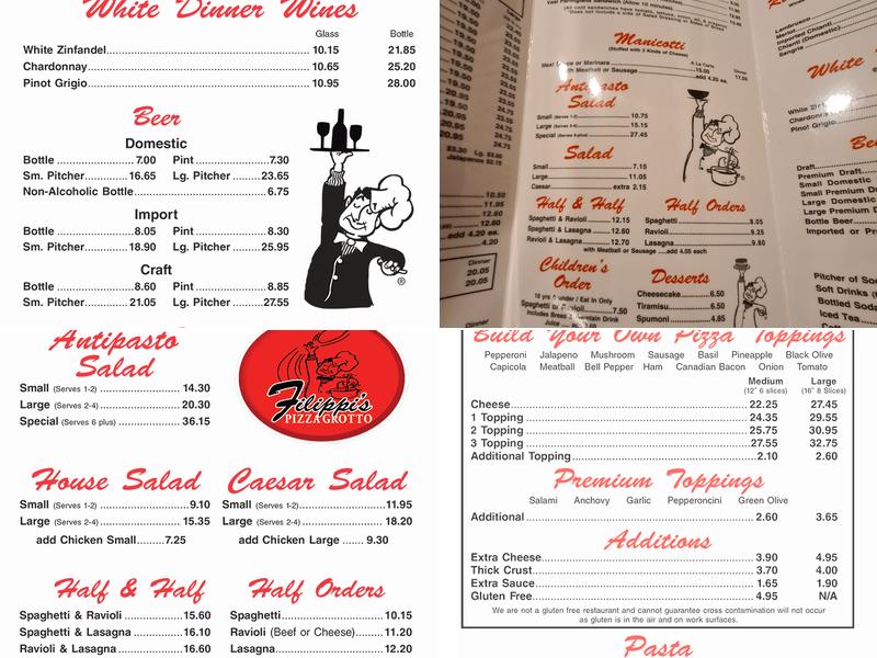 Filippi's Pizza Grotto Imperial Beach Menu