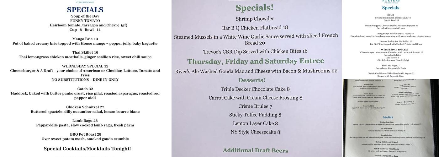 Birchwood Inn Restaurant and Tavern Menu