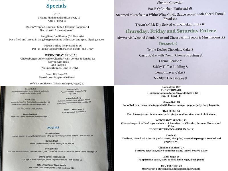 Birchwood Inn Restaurant and Tavern Menu