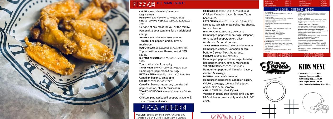 Scores Pizza & Wings Menu