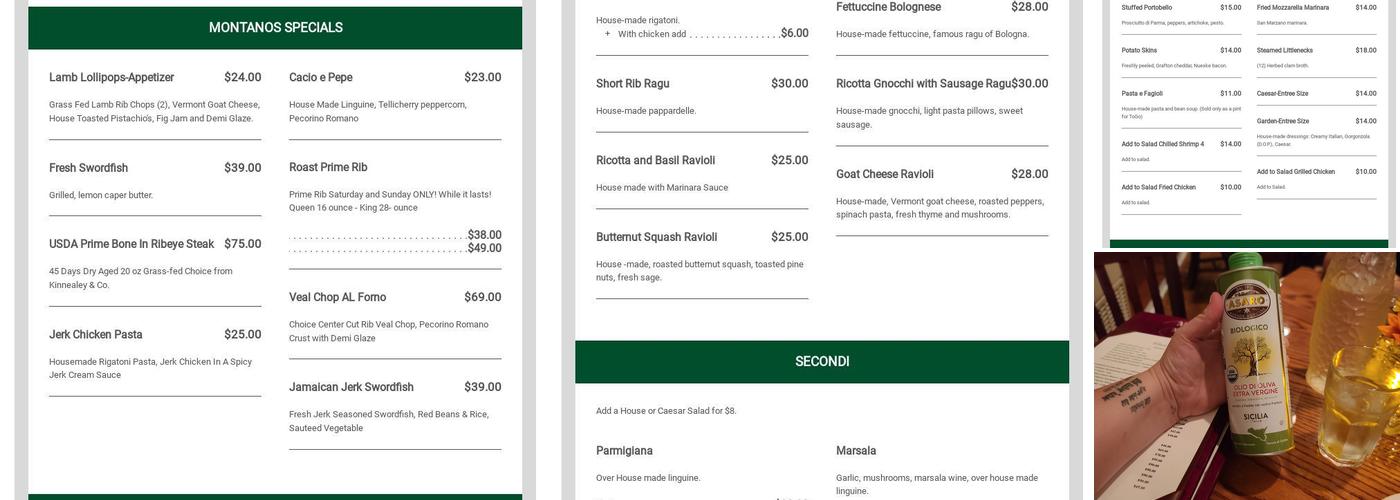 Montano's Restaurant Menu