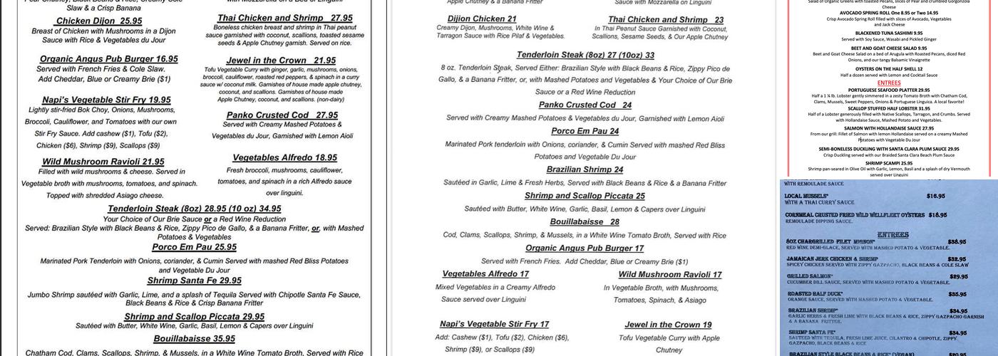 Napi's Restaurant Menu