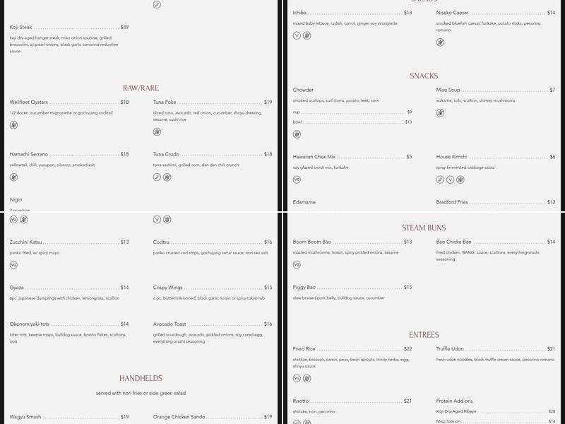 Governor Bradford Restaurant Menu