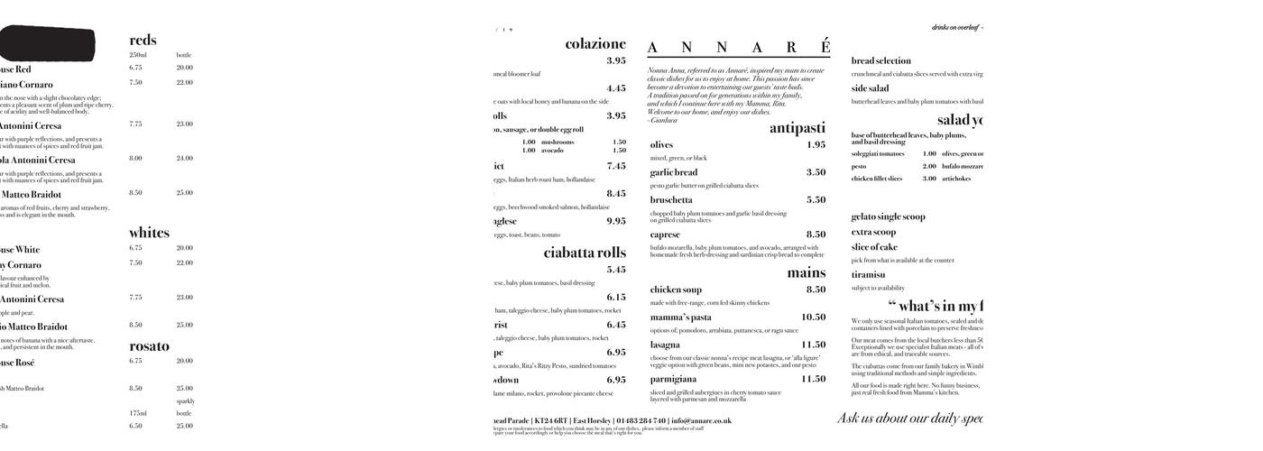 Annaré Menu