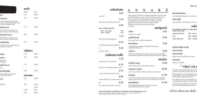 Annaré Menu