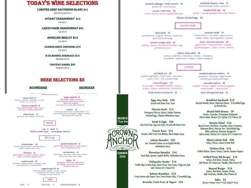 The Crown & Anchor Menu