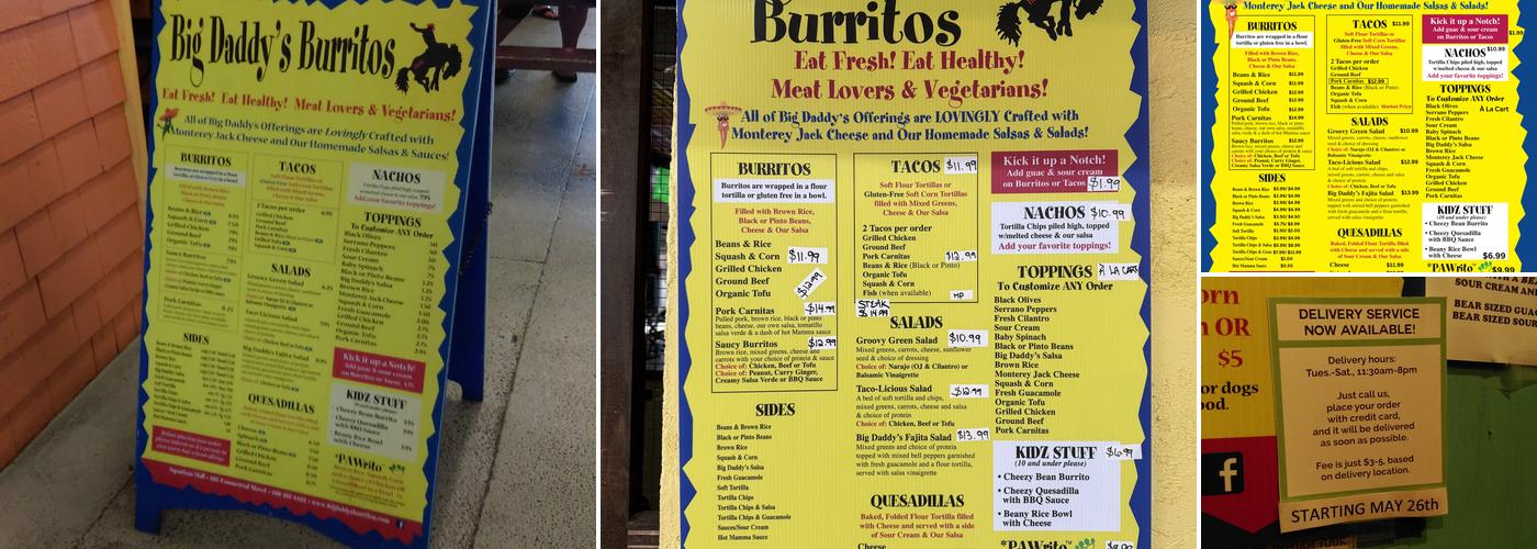 Big Daddy's Burritos Menu