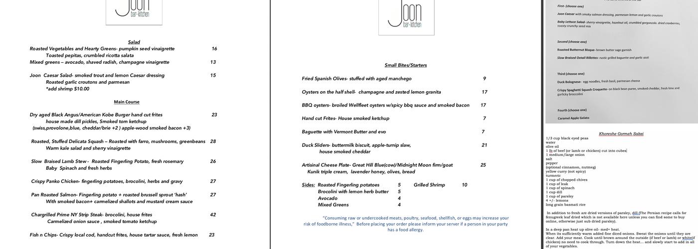 Joon Bar Menu