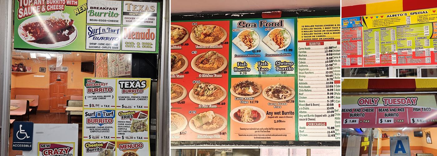 Albeto's Taco Shop Menu
