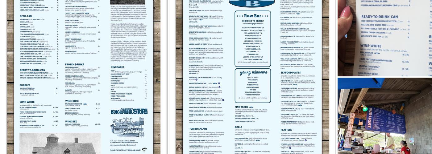 Beachcomber in Wellfleet Menu
