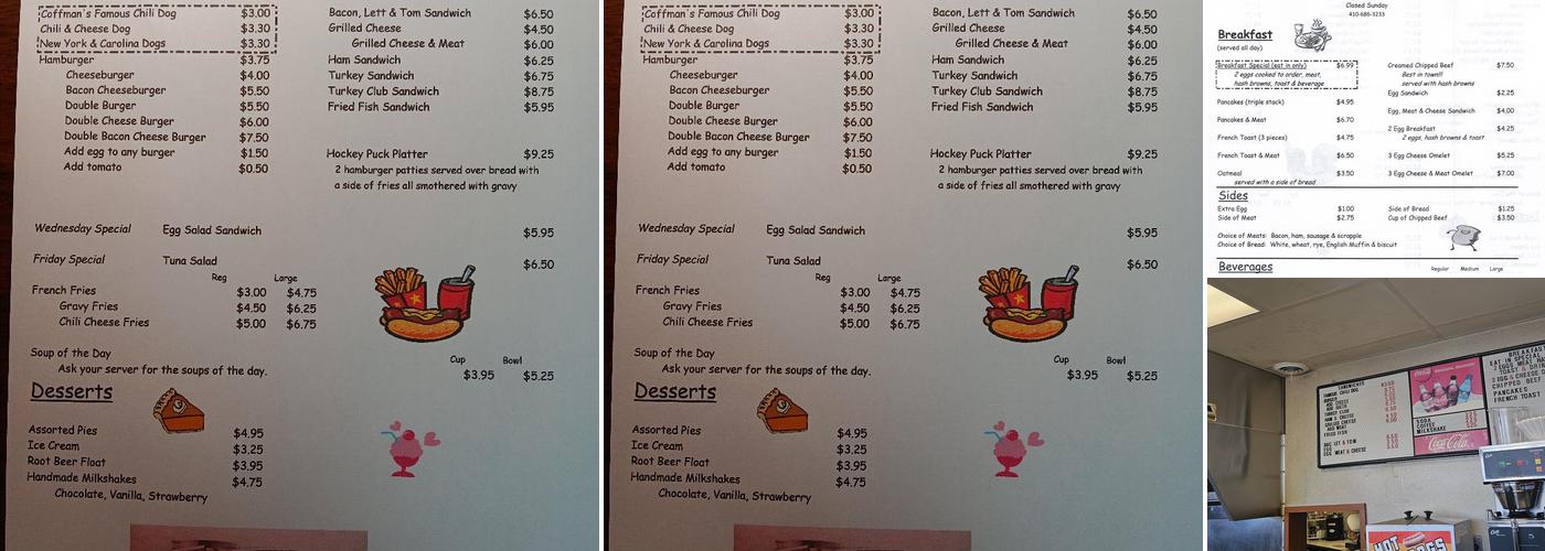 Coffman's Snack Bar Menu