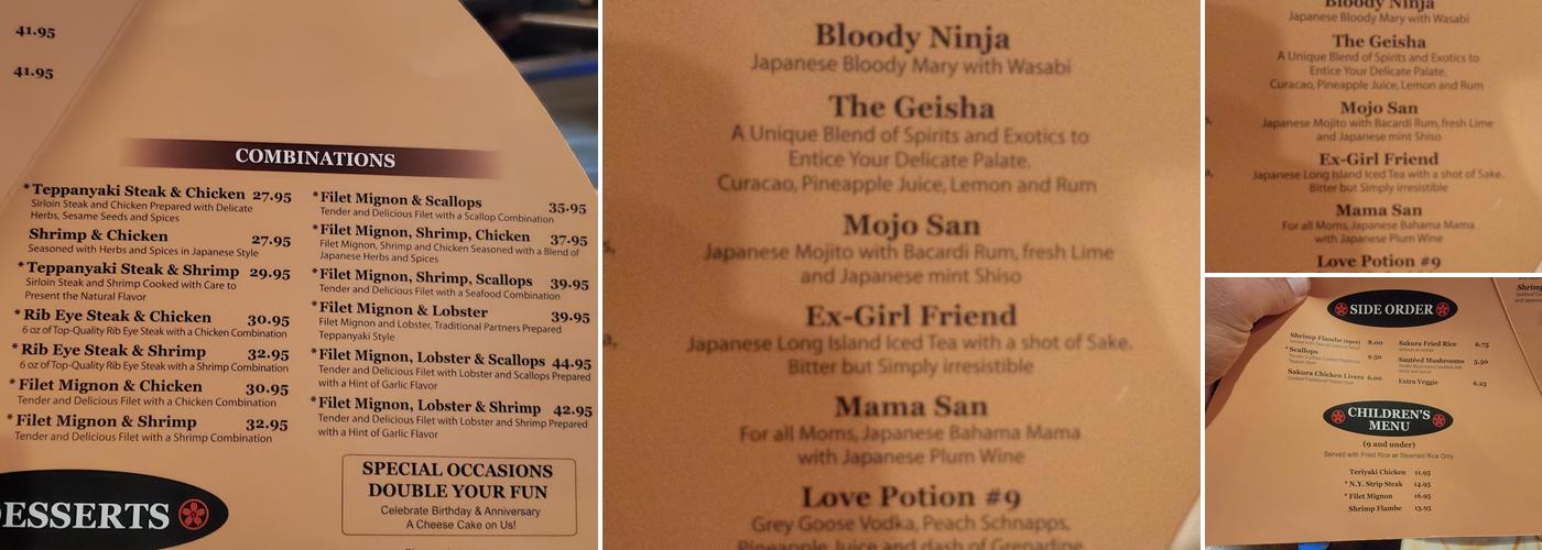 Sakura Japanese Steak, Seafood House & Sushi Bar Menu