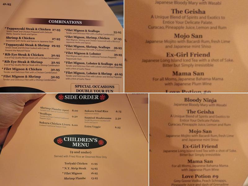 Sakura Japanese Steak, Seafood House & Sushi Bar Menu