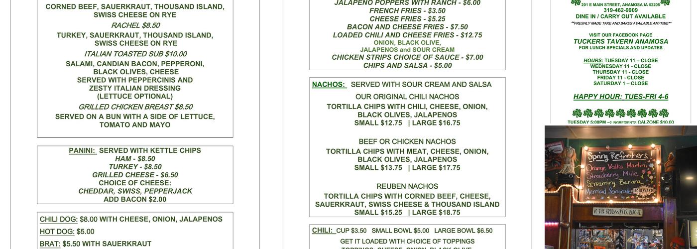 Tucker's Tavern Menu