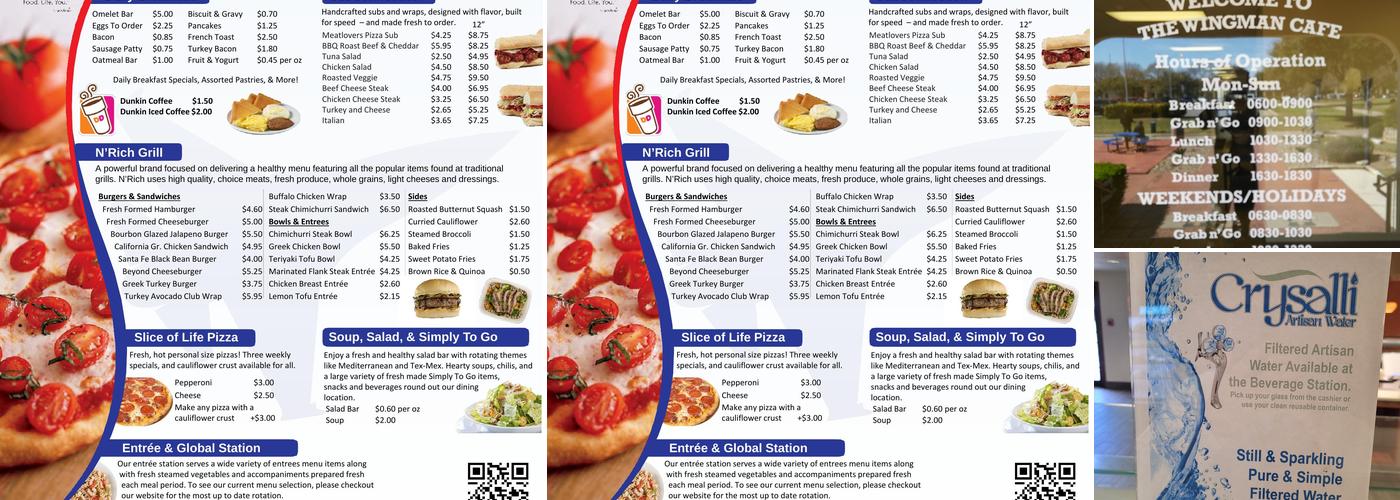 Wingman Café Dining Facility Menu