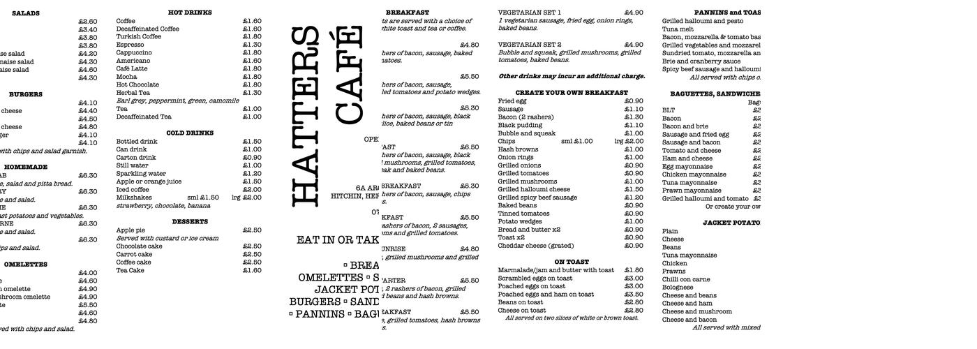 Hatters Cafe Menu