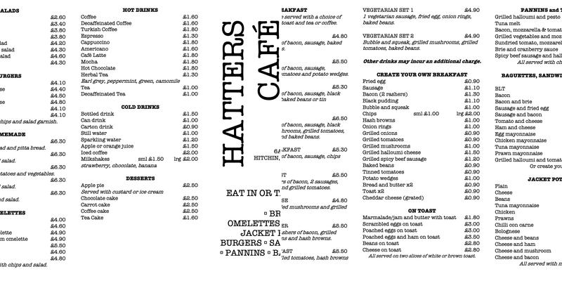 Hatters Cafe Menu