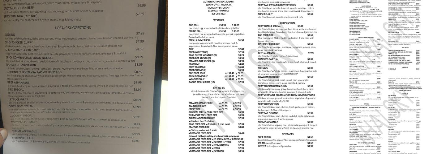 Thai Sky Menu