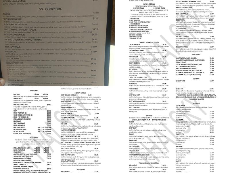Thai Sky Menu