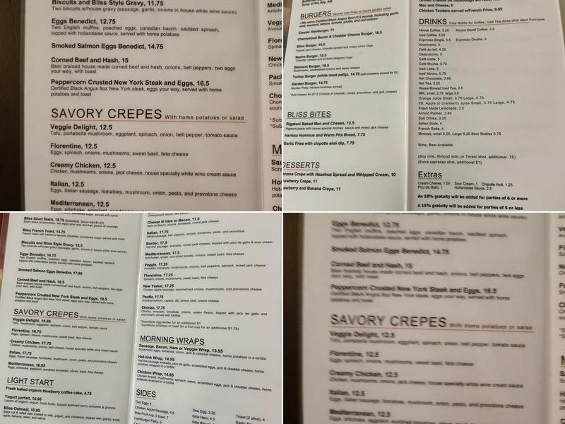 Cafe Bliss Menu