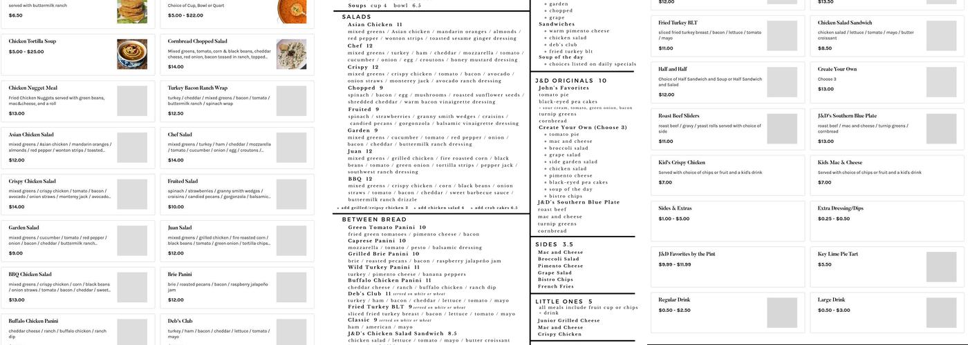 J & D Designs and Cafe Menu