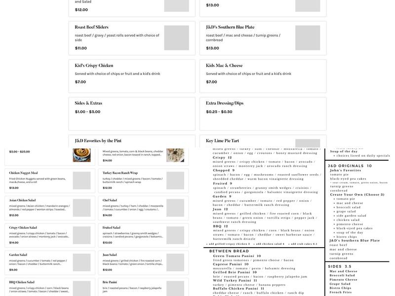 J & D Designs and Cafe Menu