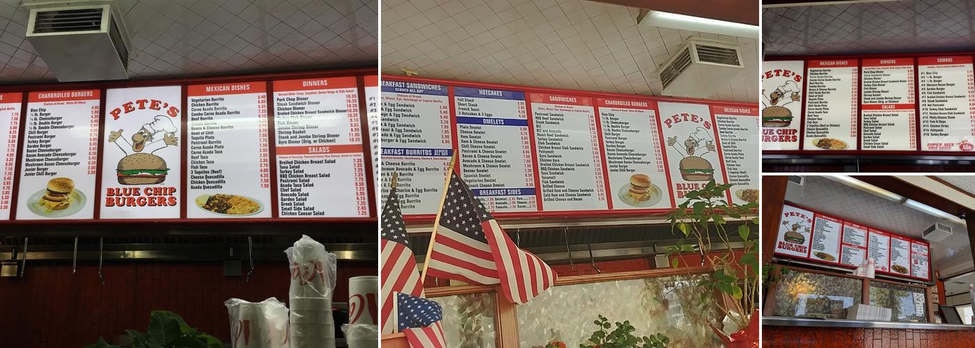 Pete's Blue Chip Menu