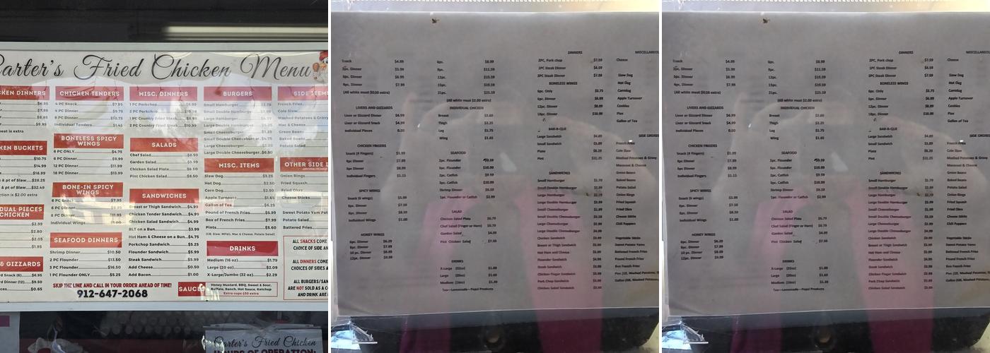 Carter's Fried Chicken Menu