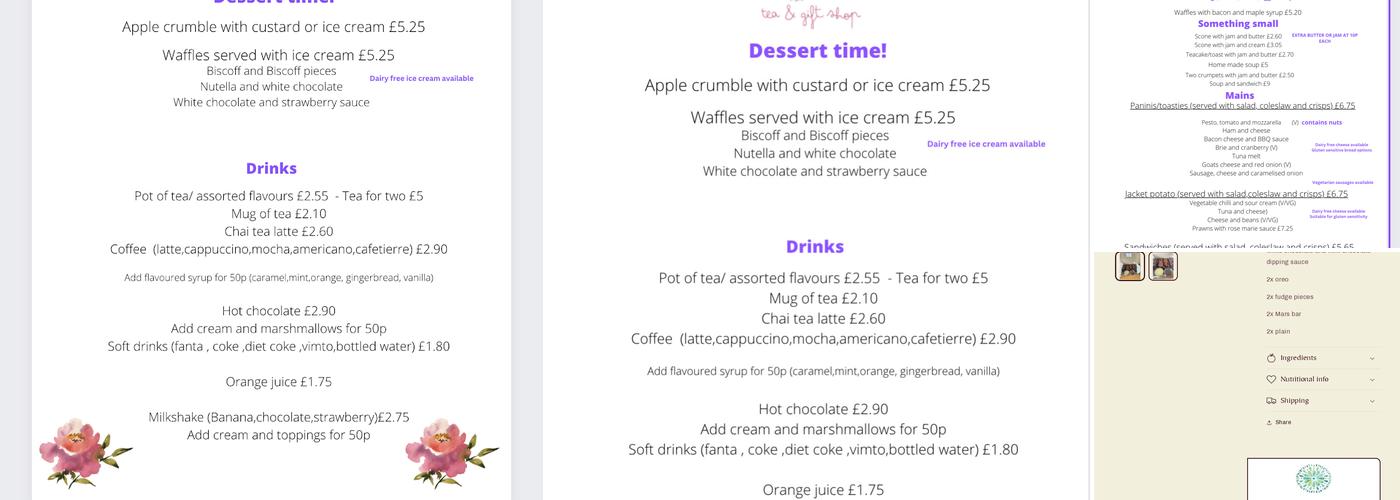 Tilly's Tea & Gift Shop Menu