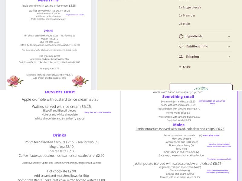 Tilly's Tea & Gift Shop Menu