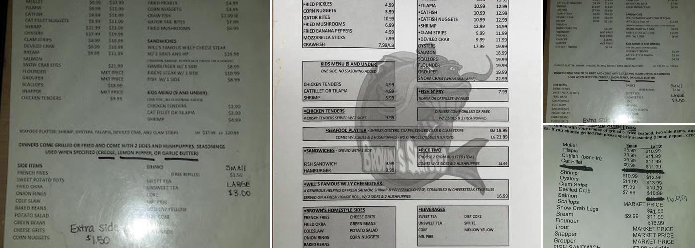 Brown's Seafood Menu
