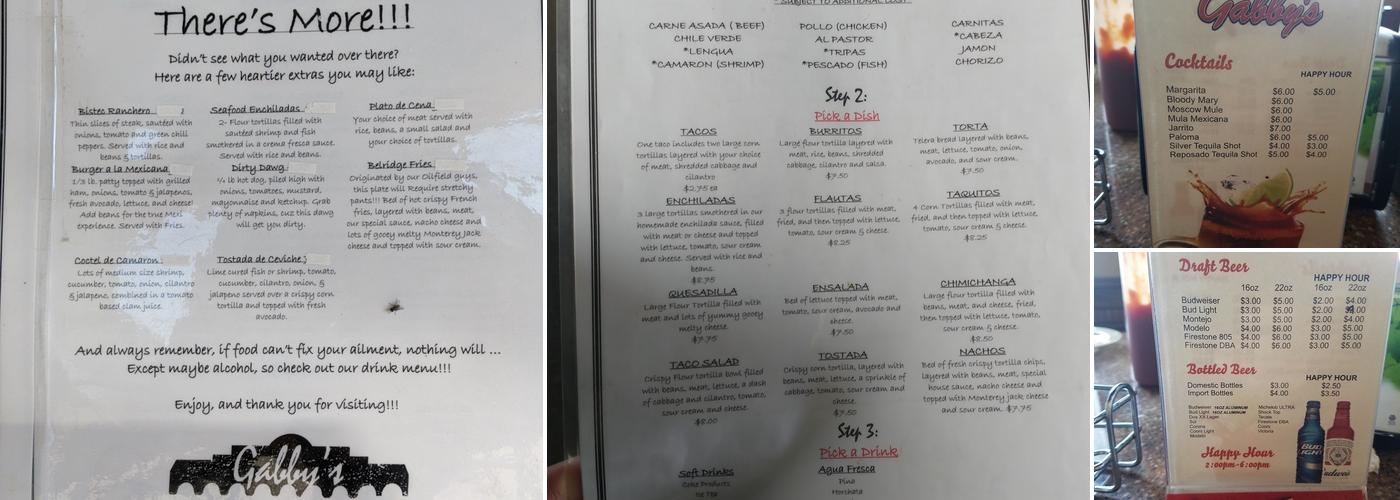 Gabby's Menu