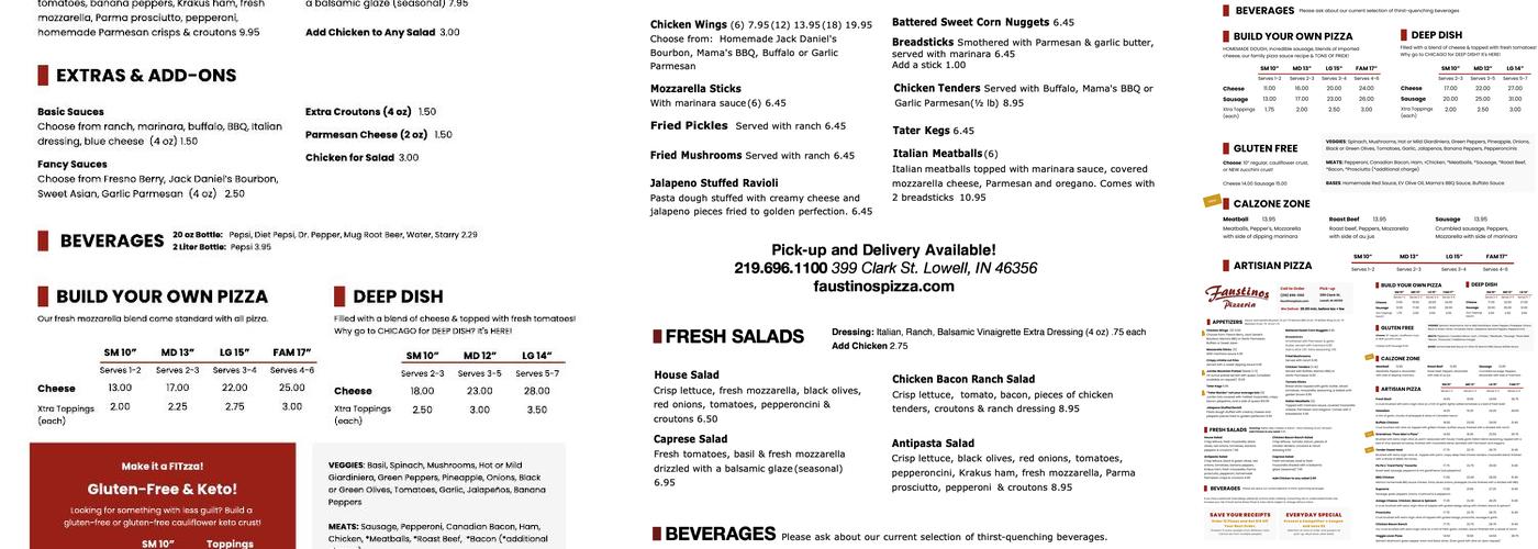 Faustino's Pizza Menu